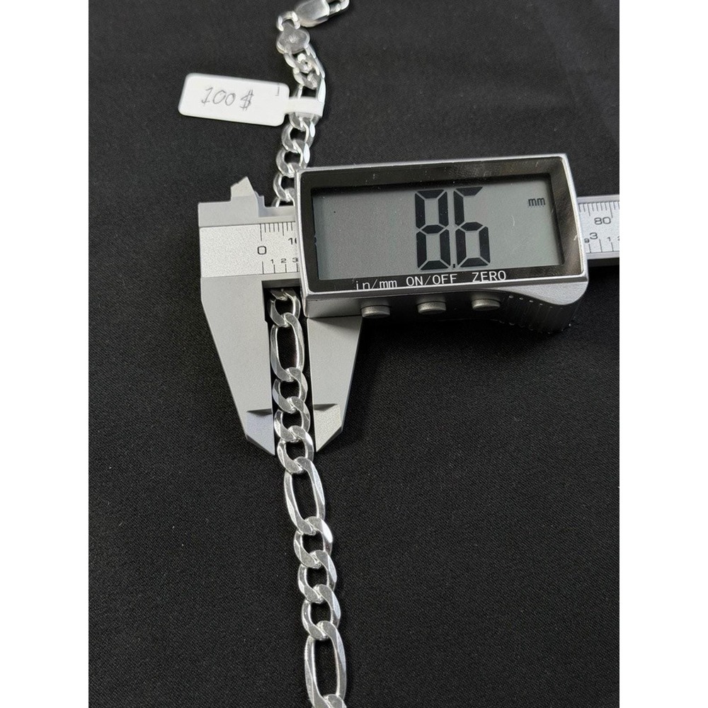 925 Sterling Silver Figaro Link Chain Bracelet Mens Womens 8 Inch 8.6mm Italy - Picture 5 of 5